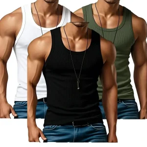 Men’s Wide Strap Ribbed Tank Top